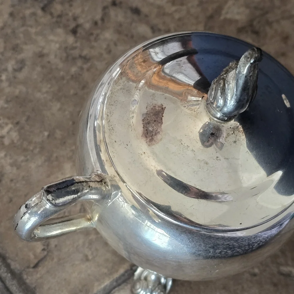 Silver Plated Sugar, Creamer and Covered Dish Set - Silver